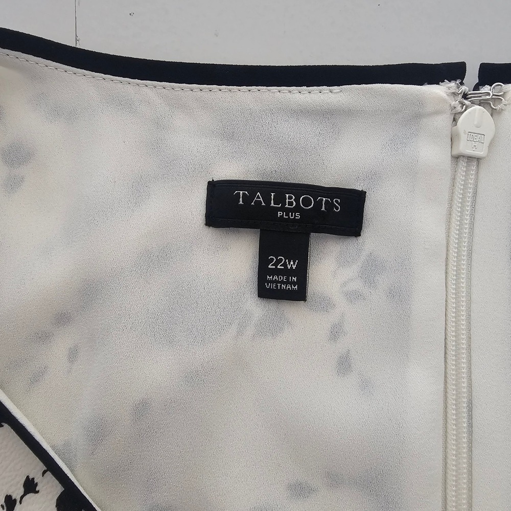 Talbots 22W Sleeveless Sheath Dress White Black Floral Career Classic Wedding - Picture 3 of 8